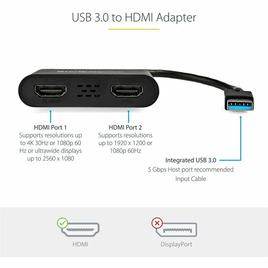 StarTech.com USB to Dual HDMI Adapter - 4K