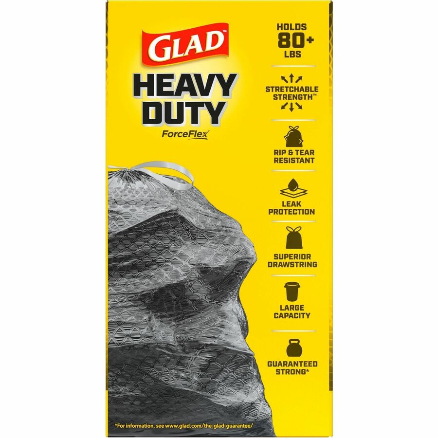 Glad ForceFlexPlus Drawstring Large Trash Bags, 30 Gallon, 32.01" x 30", 0.90 mil Thickness, Black, 1 Box