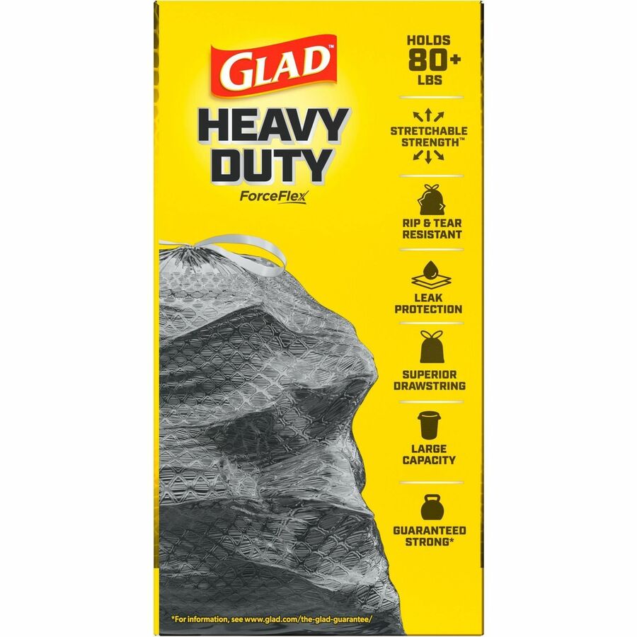 Glad ForceFlexPlus Drawstring Large Trash Bags, 30 Gallon, 32.01" x 30", 0.90 mil Thickness, Black, 1 Box