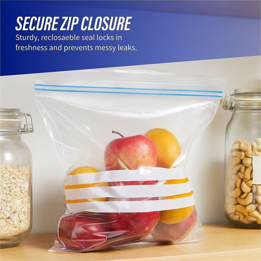 Genuine Joe Food Storage Bags, 1 Gallon, 11" x 10.56", 1.75 mil Thickness, Zipper Closure, Clear, 40/Box