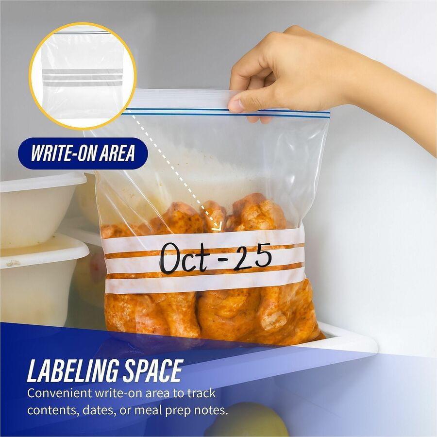 Genuine Joe Food Storage Bags, 1 Gallon, 11" x 10.56", 1.75 mil Thickness, Zipper Closure, Clear, 40/Box