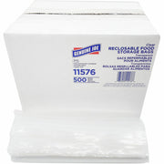 Genuine Joe Food Storage Bags, 1 Quart, 8" x 7", 1.75 mil Thickness, Zipper Closure, Clear, 500/Box