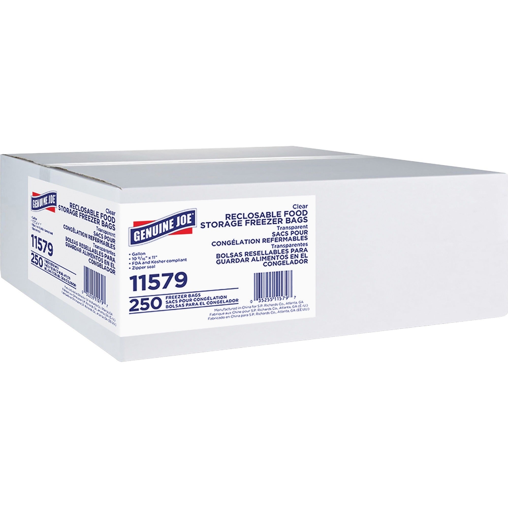 Genuine Joe Freezer Storage Bags, 1 Gallon, 2.70 mil Thickness, Zipper Closure, Clear, 250 Bags per Box