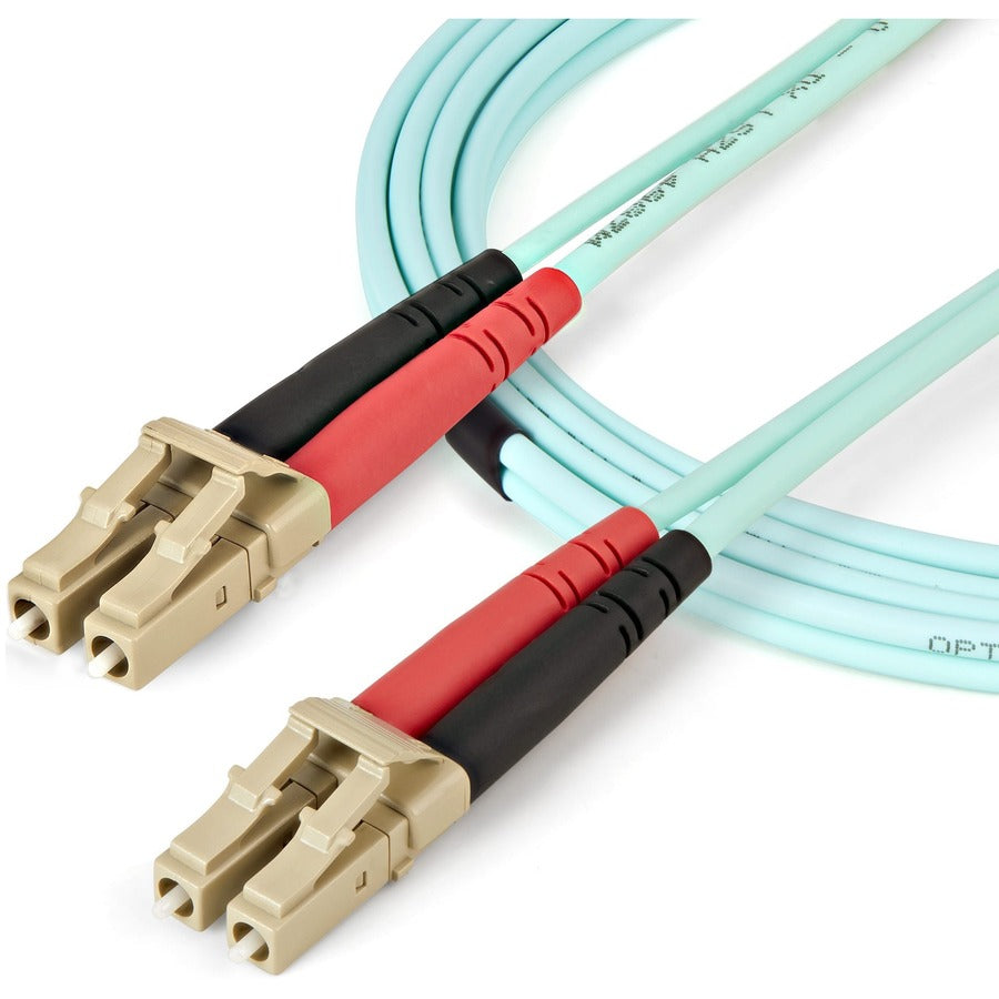 StarTech.com Fiber Optic Duplex Patch Network Cable, 16.40 ft, LC Male to LC Male, 100 Gbit/s, Multi-mode 50/125µm, LSZH Jacket, Aqua, 1 Each