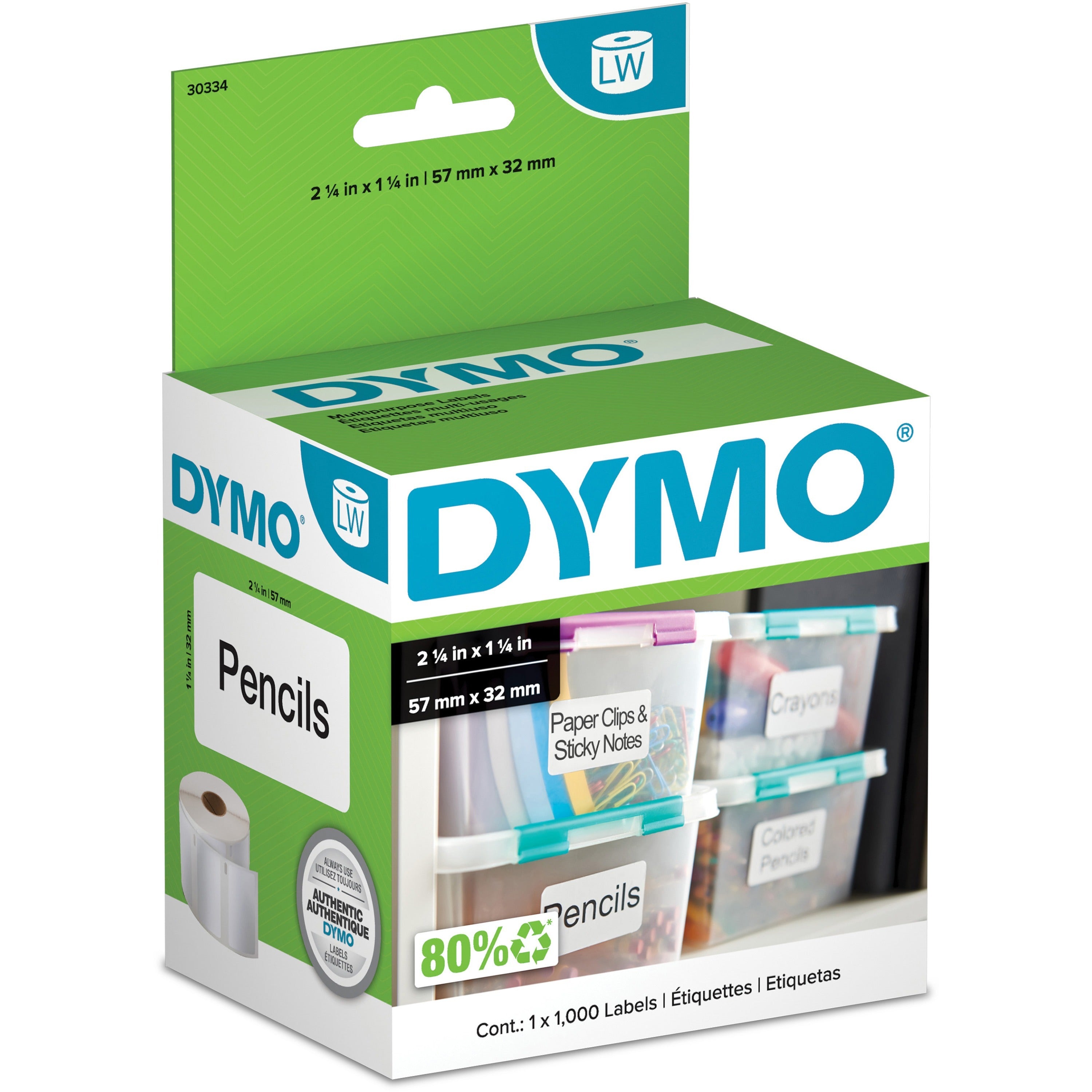 2 1/4" Width x 1 1/4" Length - Removable Adhesive - White - 1000 Total Label(s) - 1 Roll