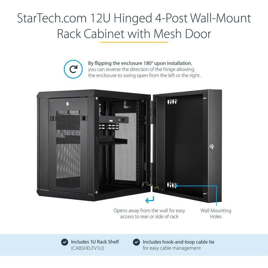 StarTech.com 12U Wall-Mount Server Rack Cabinet - Up to 17 in. Deep - Hinged Enclosure