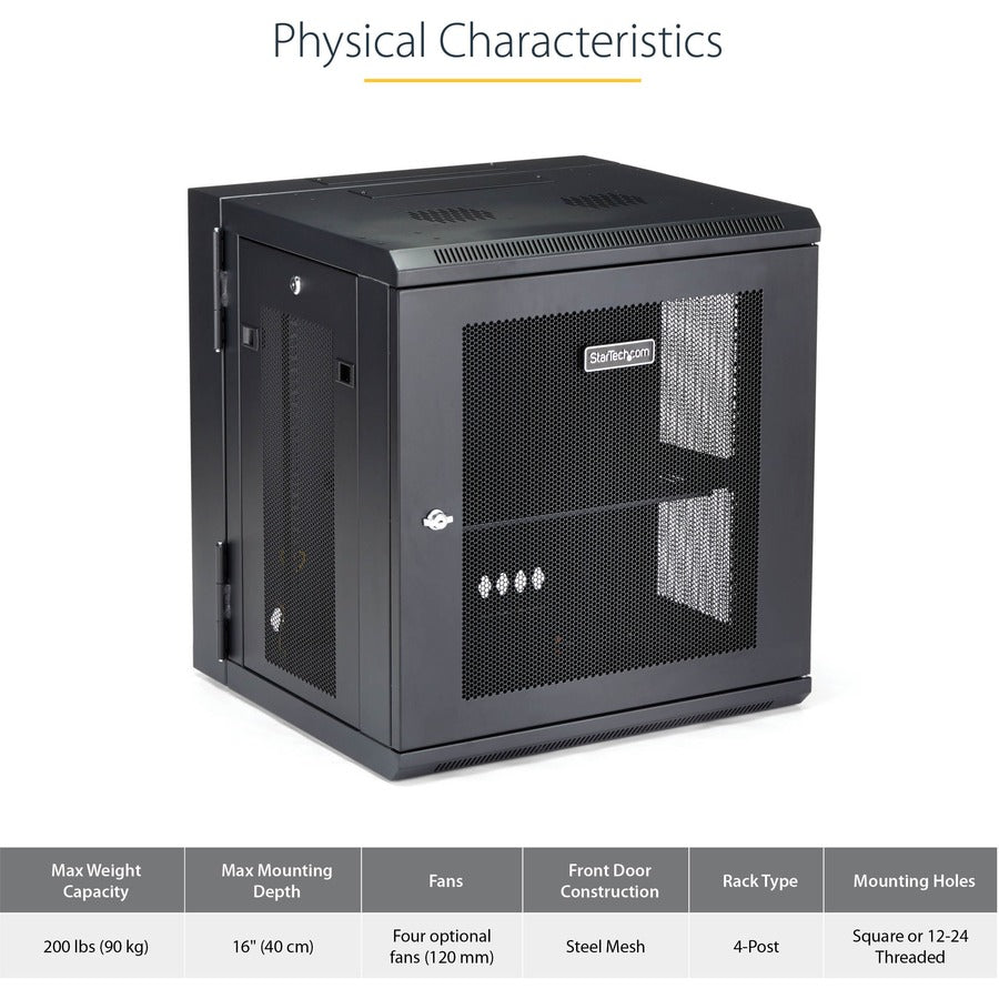 StarTech.com 12U Wall-Mount Server Rack Cabinet - Up to 17 in. Deep - Hinged Enclosure