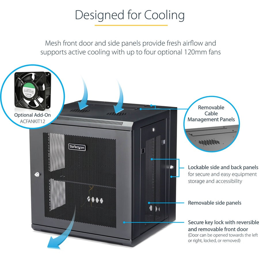StarTech.com 12U Wall-Mount Server Rack Cabinet - Up to 17 in. Deep - Hinged Enclosure