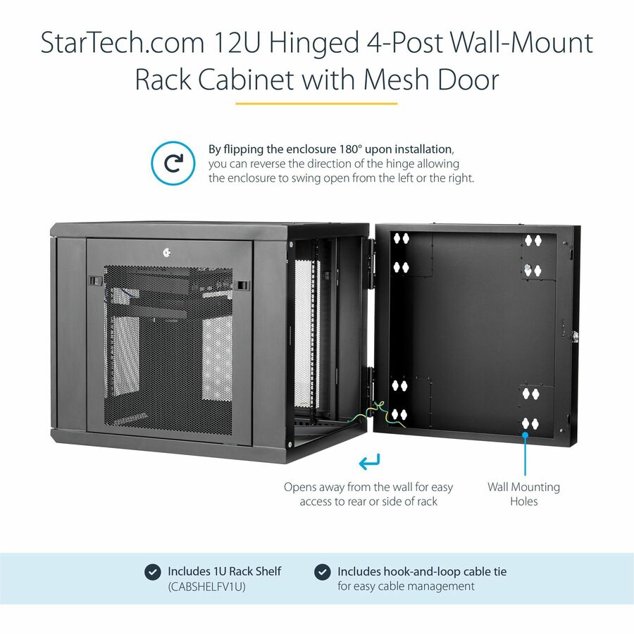 StarTech.com 12U Wall-Mount Server Rack Cabinet - 24 in. Deep - Hinged