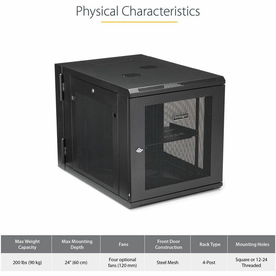 StarTech.com 12U Wall-Mount Server Rack Cabinet - 24 in. Deep - Hinged