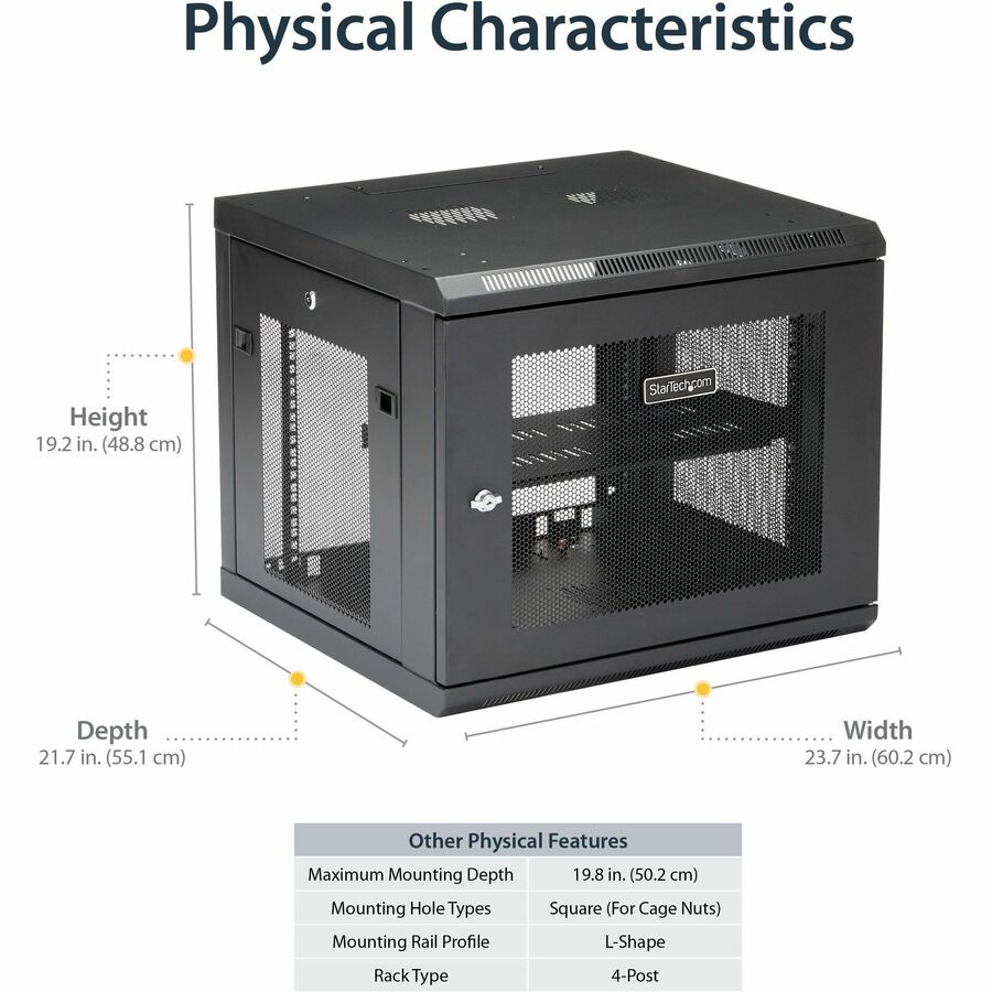 StarTech.com 9U Wall-Mount Server Rack Cabinet - Up to 18.9 in. Deep