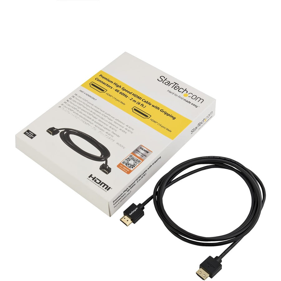 StarTech.com 6' 2m Certified HDMI 2.0 Cable w/ Gripping Connectors 4K 60Hz