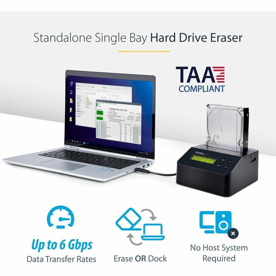StarTech.com Standalone Drive Eraser and Dock for 2.5"/3.5" SATA Drives-USB 3.0-4Kn Support