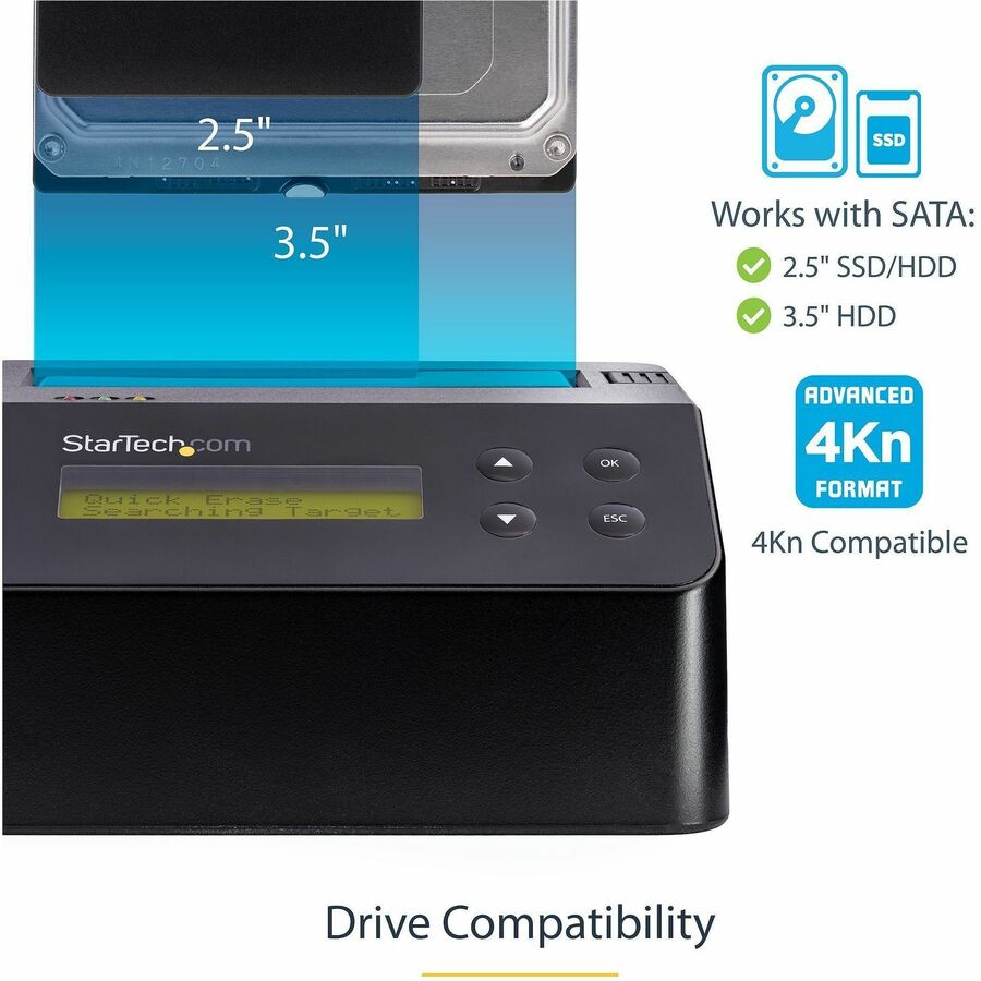StarTech.com Standalone Drive Eraser and Dock for 2.5"/3.5" SATA Drives-USB 3.0-4Kn Support