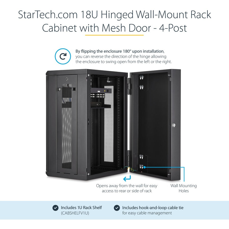 StarTech.com 18U Wall Mount Network Switch Cabinet With Hinged Back Panel