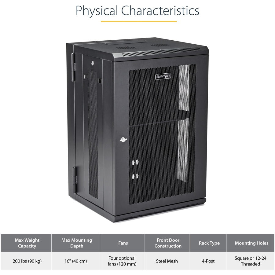 StarTech.com 18U Wall Mount Network Switch Cabinet With Hinged Back Panel