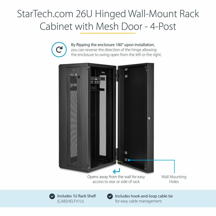 StarTech.com 26U Wall-Mount Server Rack Cabinet - 20 in. Deep - Hinged