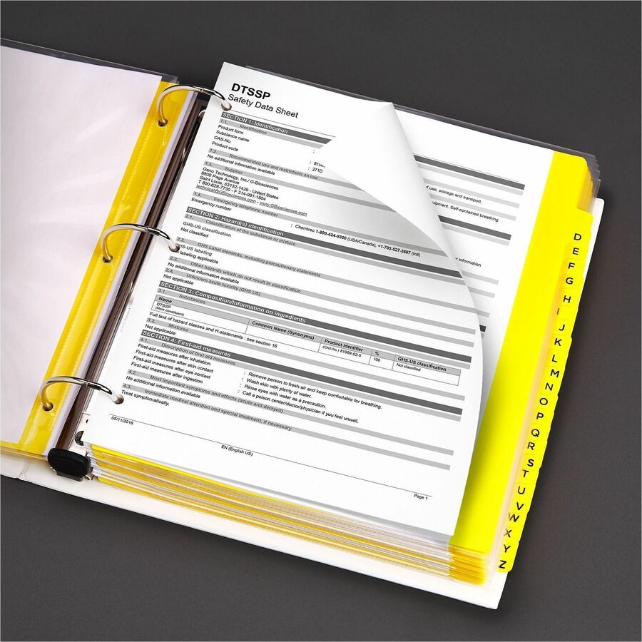 1 1/2" Binder Capacity - Letter - 8 1/2" x 11" Sheet Size - 400 Sheet Capacity - Fastener(s): Ring - Pocket(s): 4, Internal - Vinyl - Yellow, Red - Heavy Duty, One Touch Ring, Preprinted, Sturdy - 1 Each