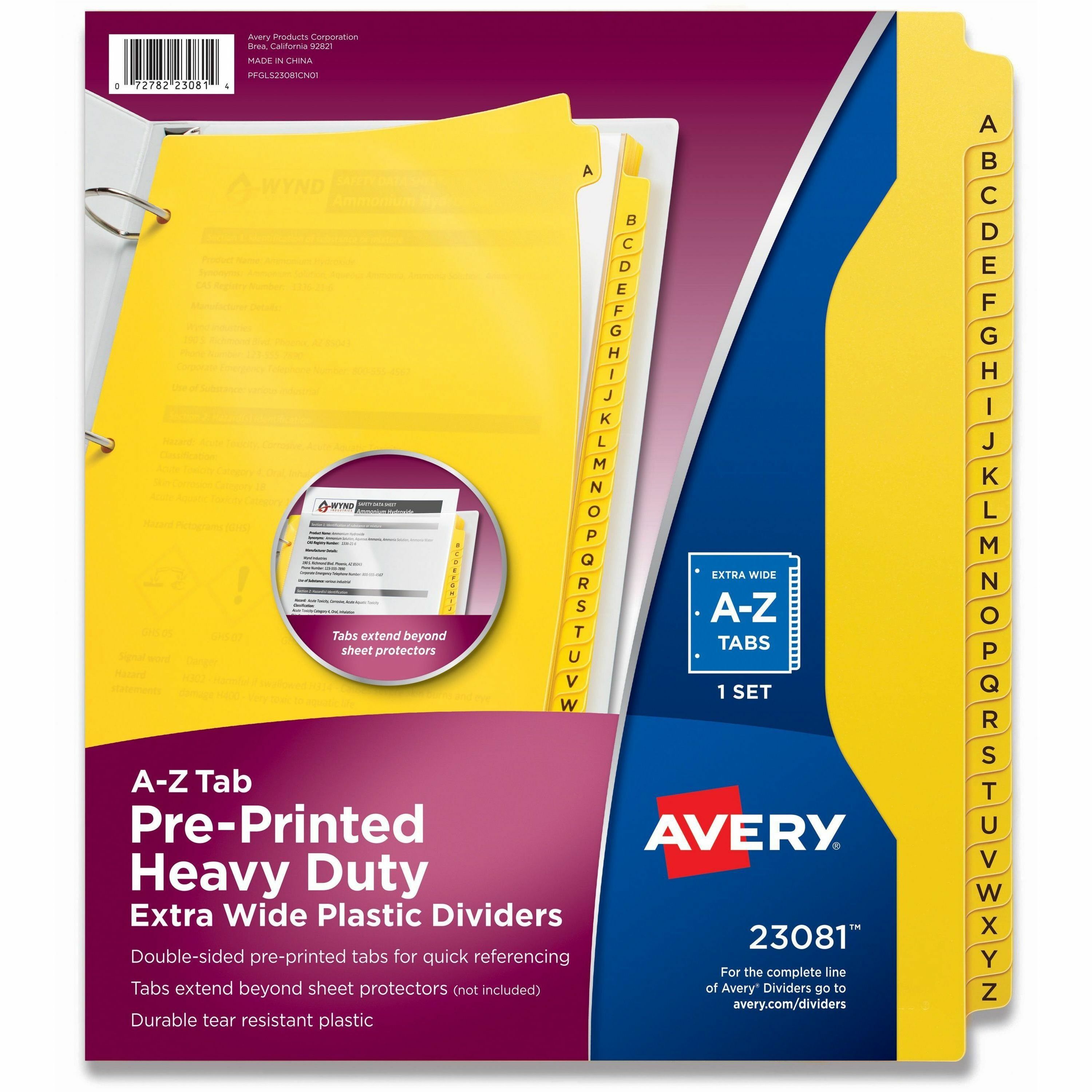 26 x Divider(s) - 26 Tab(s) - A-Z - 26 Tab(s)/Set - 8.5" Divider Width x 11" Divider Length - 3 Hole Punched - Yellow Plastic Divider - Yellow Plastic Tab(s) - 1 Set