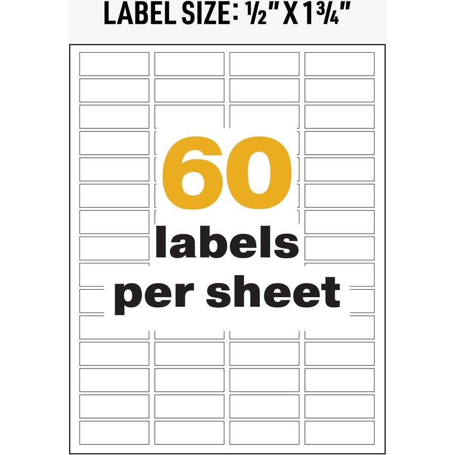 Avery UltraDuty Chemical Labels, Waterproof, 1/2" x 1 3/4", Permanent Adhesive, Rectangle, Laser Printable, White Film, 60 Labels/Sheet, 25 Sheets, 1500 Labels Total, 1 Pack