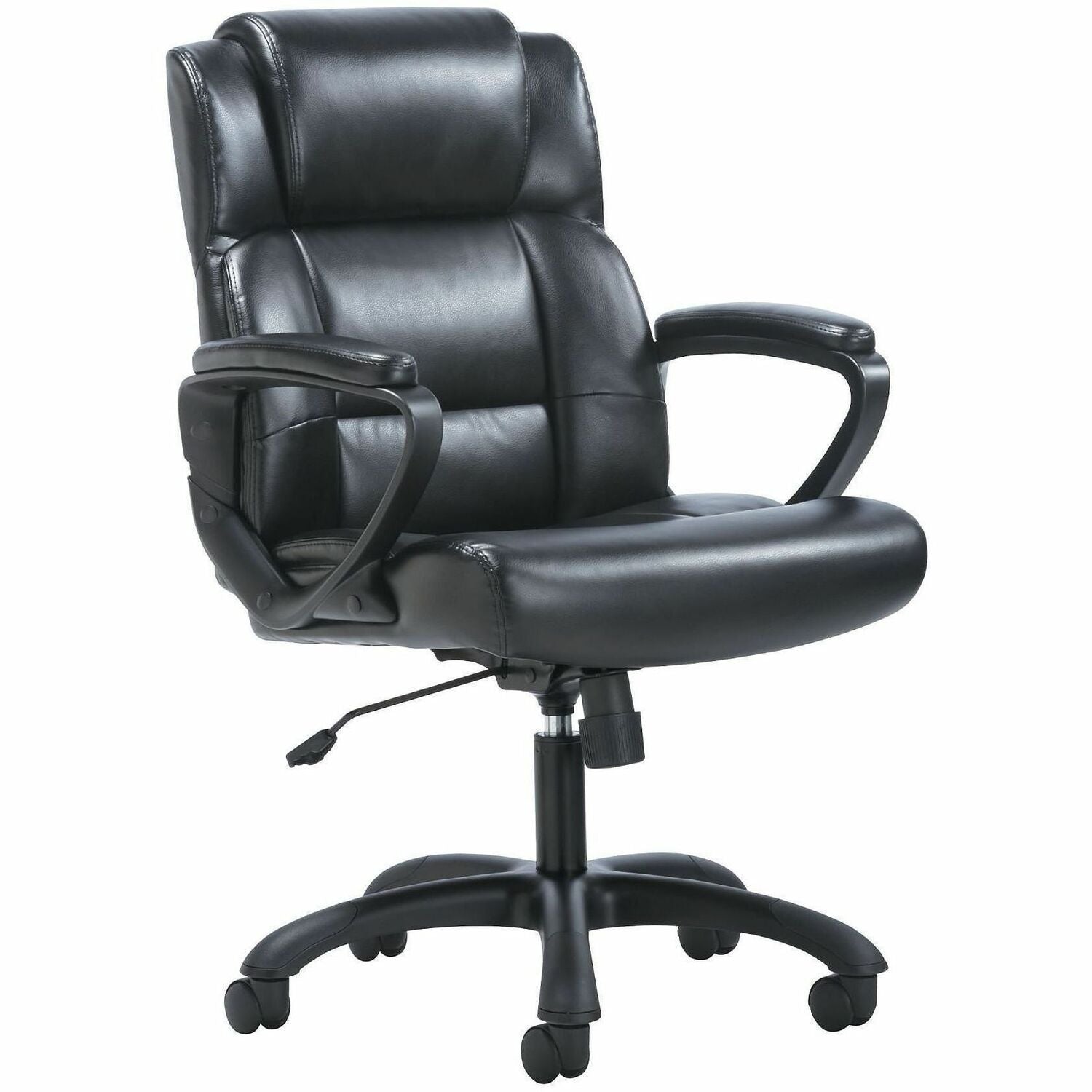 Black Seat Color - SofThread Leather Seat Material - Black Back Color - SofThread Leather Back Material - Mid Back - 5-star Base - 1 Each
