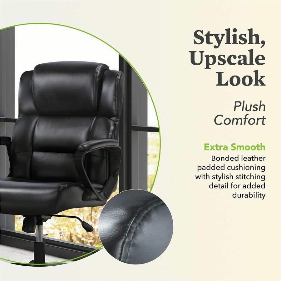 Black Seat Color - SofThread Leather Seat Material - Black Back Color - SofThread Leather Back Material - Mid Back - 5-star Base - 1 Each