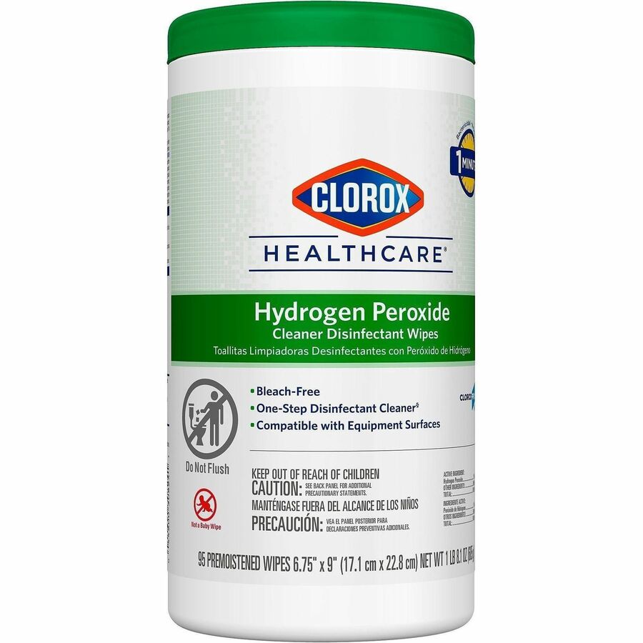 Clorox Healthcare Hydrogen Peroxide Cleaner Disinfectant Wipes, 9" x 6.75", White, Pre-moistened, Anti-bacterial, 95 Wipes per Tub, 1 Tub
