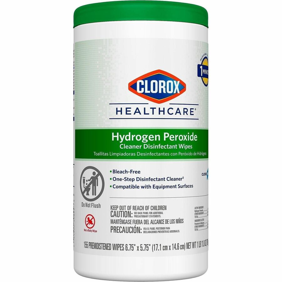 Clorox Healthcare Hydrogen Peroxide Cleaner Disinfectant Wipes, 155 Wipes per Tub, 5.75" x 6.75", White, 1 Tub