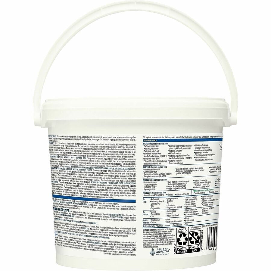 Clorox Healthcare Hydrogen Peroxide Cleaner Disinfectant Wipes, 11" x 12", White, Pre-moistened, Anti-bacterial, 185 Wipes per Tub, 1 Tub