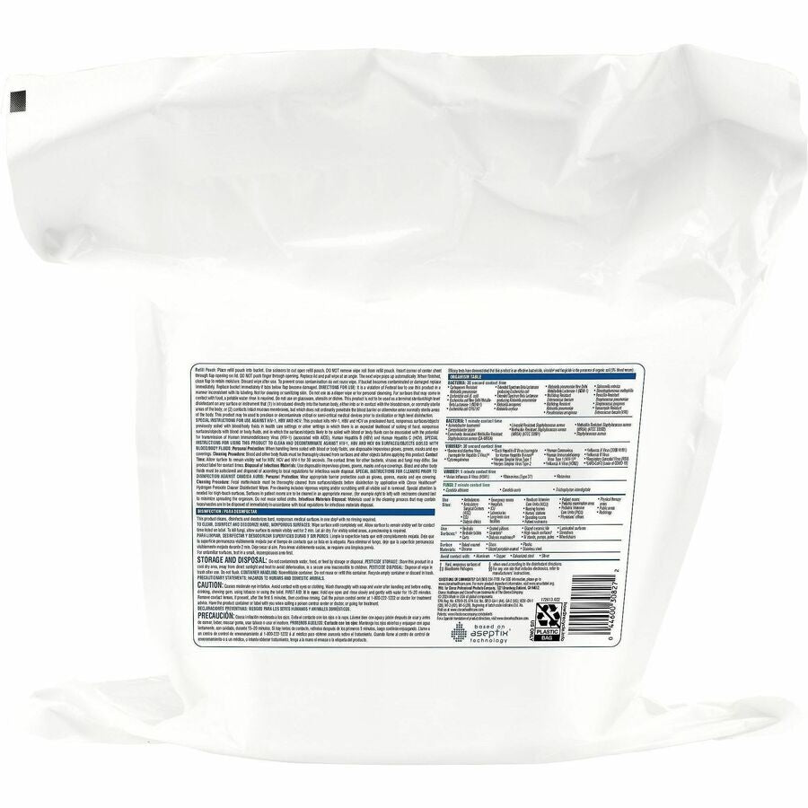 Clorox Healthcare Hydrogen Peroxide Cleaner Disinfectant Wipes Bucket Refill, White, Pre-moistened, Anti-bacterial, 11" x 12", 185 Wipes per Pack, 1 Pack