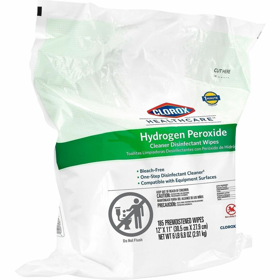 Clorox Healthcare Hydrogen Peroxide Cleaner Disinfectant Wipes Bucket Refill, White, Pre-moistened, Anti-bacterial, 11" x 12", 185 Wipes per Pack, 1 Pack
