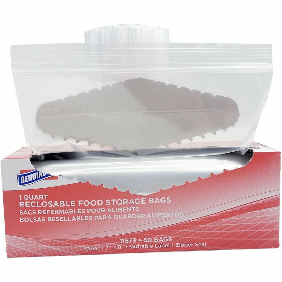 Genuine Joe Food Storage Bags, 1 Quart, 8" x 7", 1.75 mil Thickness, Clear, 1 Box