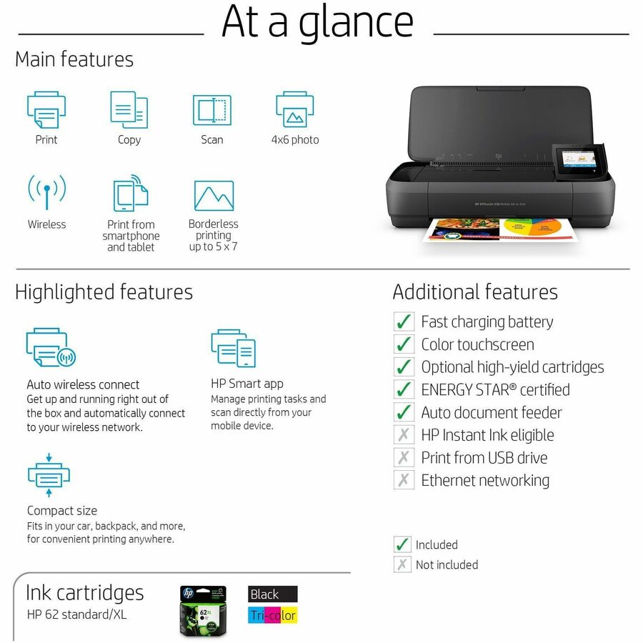 HP Officejet 250 Wireless Inkjet Multifunction Printer - Color