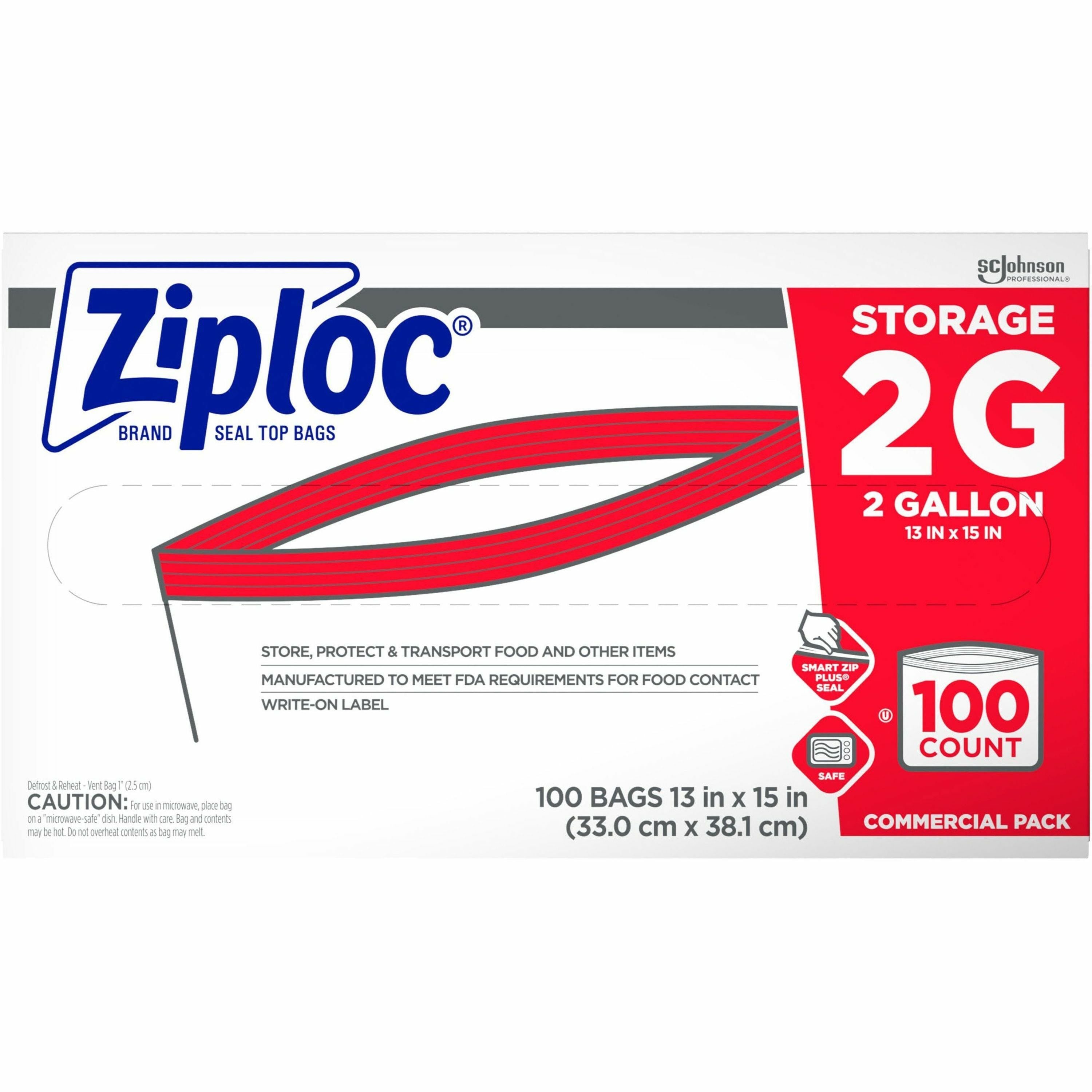 Ziploc 2-Gallon Storage Bags, Extra Large, Clear, 100/Carton