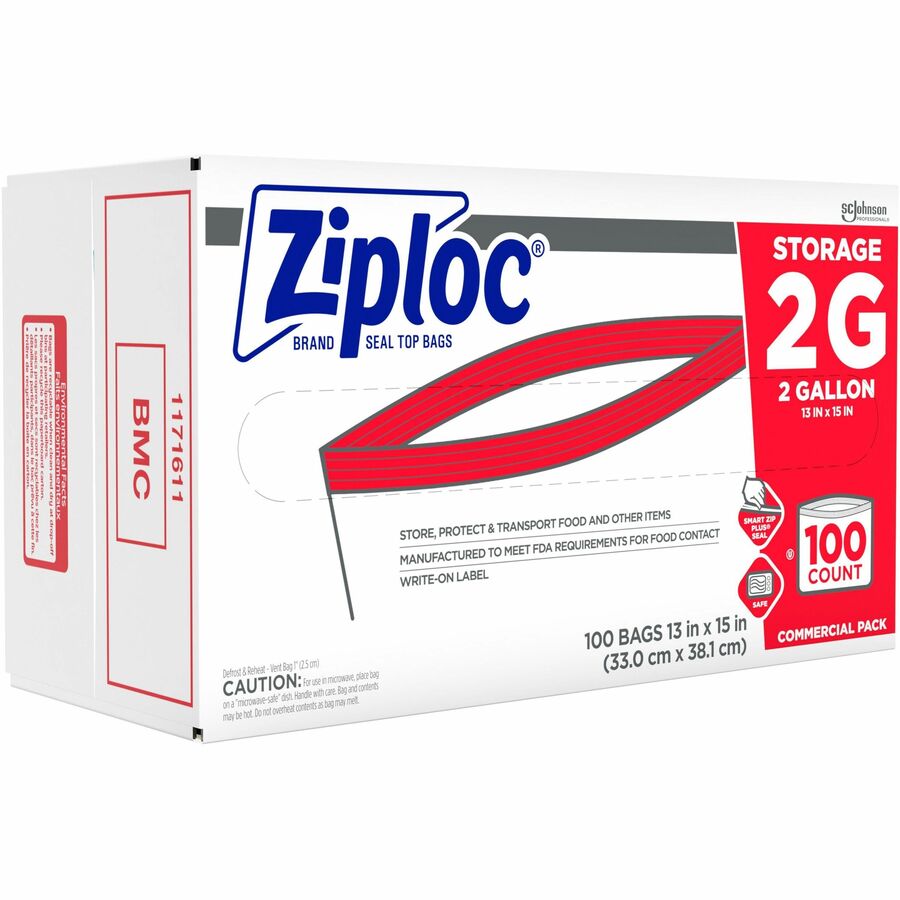 Ziploc 2-Gallon Storage Bags, Extra Large, Clear, 100/Carton