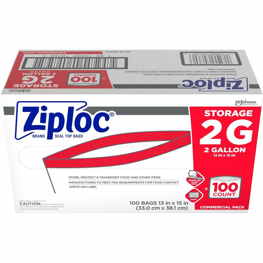 Ziploc 2-Gallon Storage Bags, Extra Large, Clear, 100/Carton