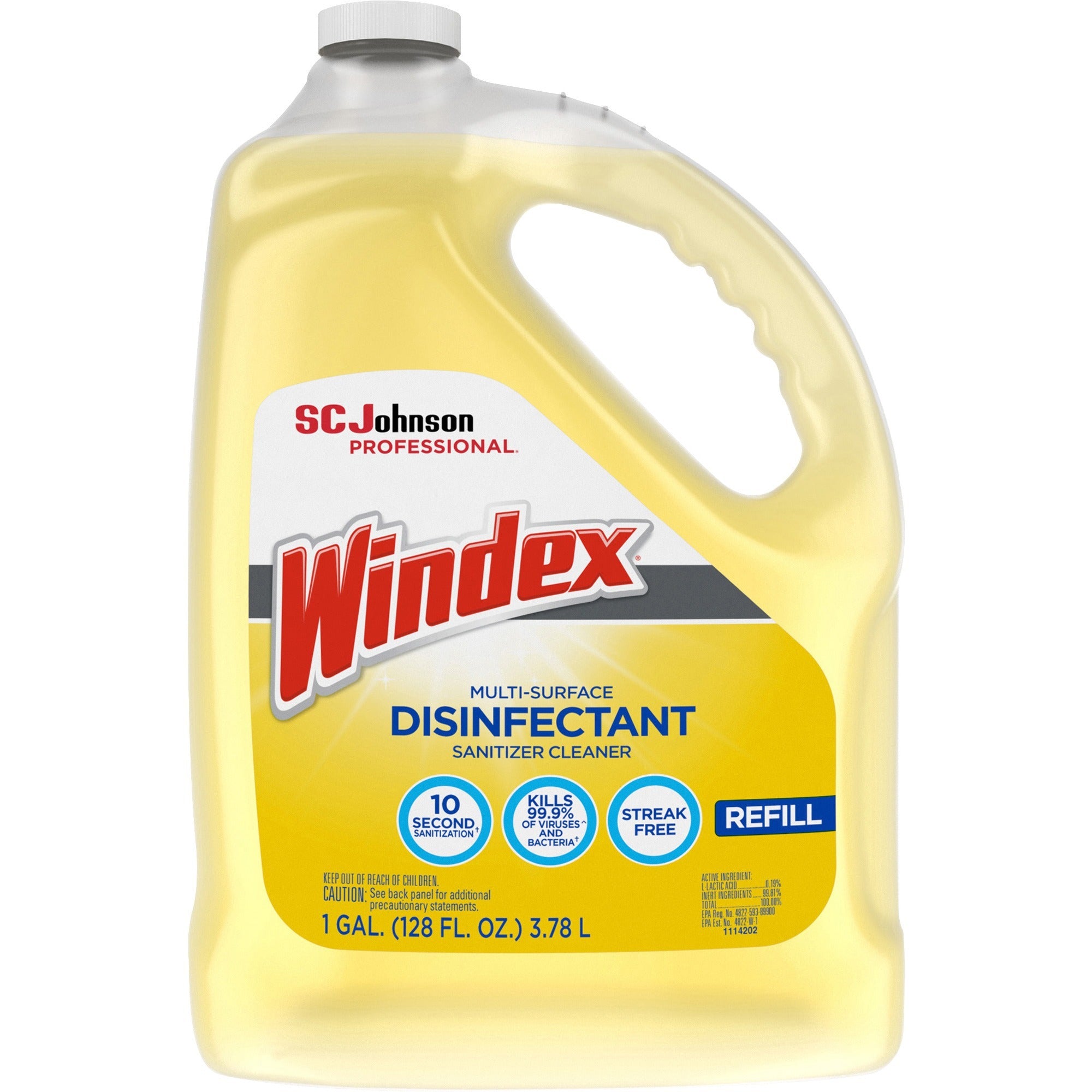 Windex Multi-Surface Disinfectant Sanitizer Cleaner, 128 fl oz (4 quart), Liquid, Residue-Free, Anti-Bacterial, Yellow Bottle, 1 Each