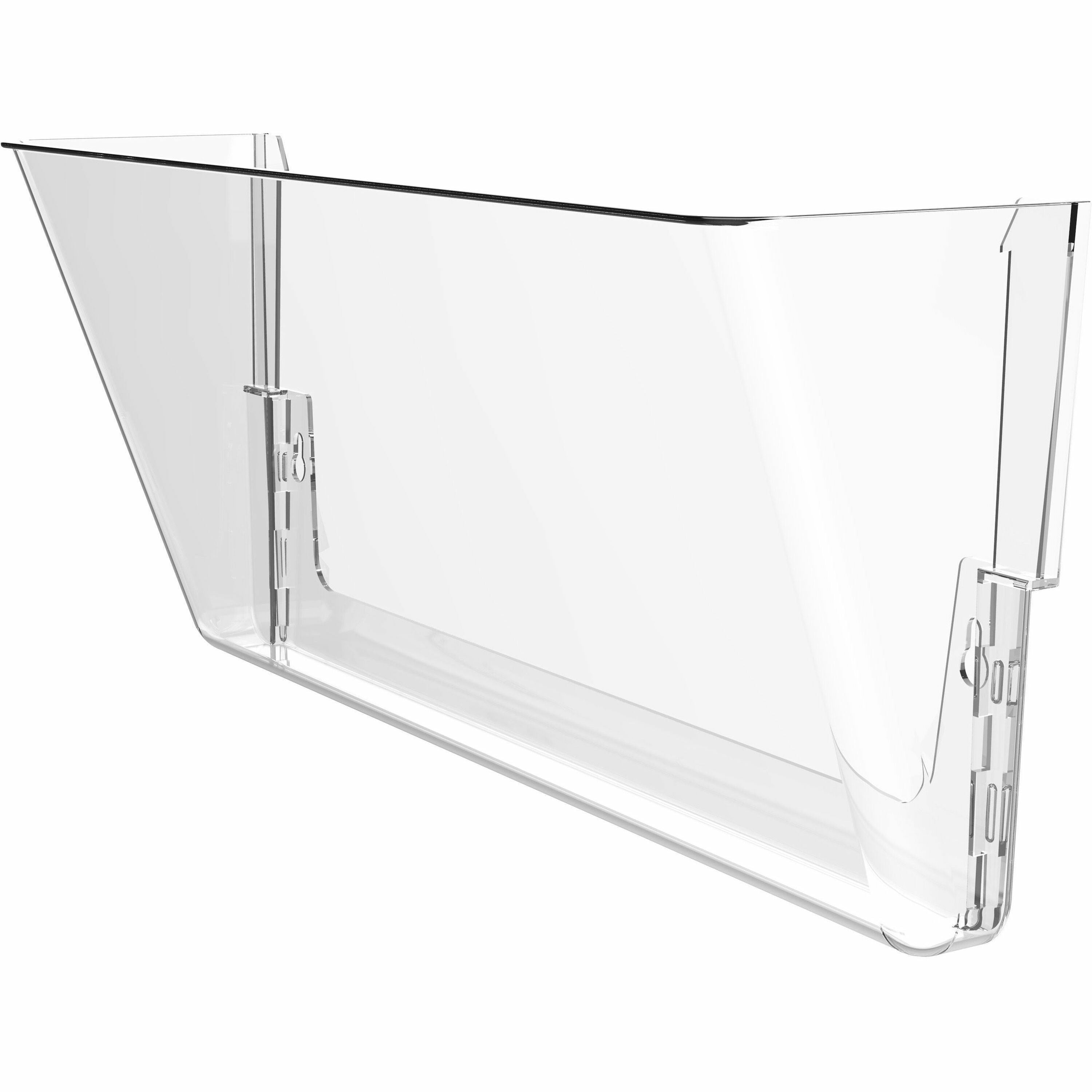 Storex Stacking Wall Pocket, 1 Pocket, 7" x 4" x 16", Stackable, Clear Poly, Includes Wall Anchors, Screws, Double Sided Tape, Pocket Clips, 1 Each