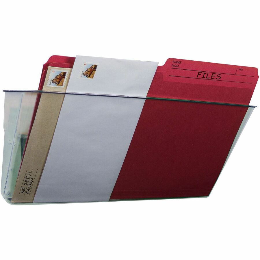 Storex Stacking Wall Pocket, 1 Pocket, 7" H x 4" W x 13" L, Stackable, Clear Plastic, Includes Mounting Brackets, 1 Each