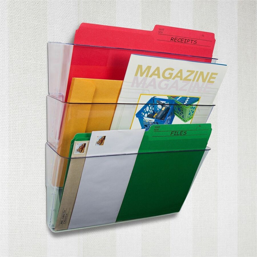 Storex Stacking Wall Pocket, 1 Pocket, 7" H x 4" W x 13" L, Stackable, Clear Plastic, Includes Mounting Brackets, 1 Each