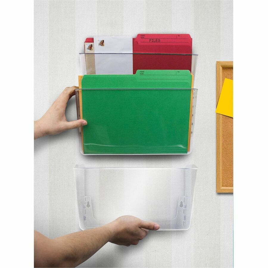 Storex Stacking Wall Pocket, 1 Pocket, 7" H x 4" W x 13" L, Stackable, Clear Plastic, Includes Mounting Brackets, 1 Each