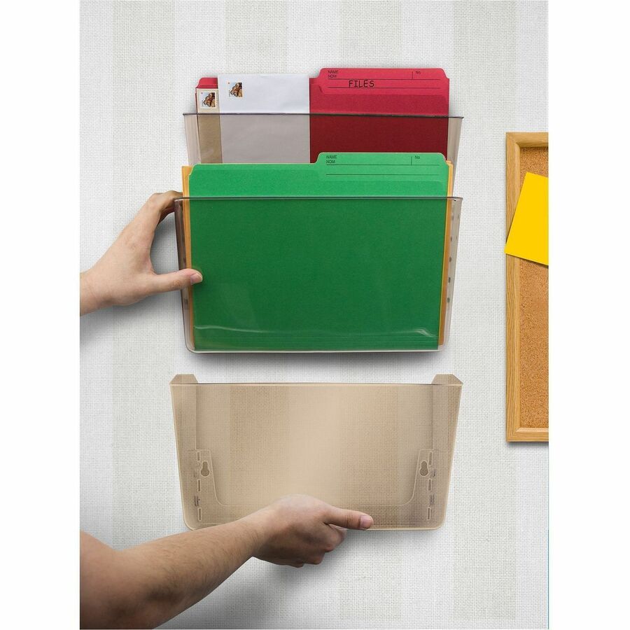Storex Stacking Wall Pocket Set, Stackable, Smoke, Poly, 18 File Capacity, 1 Pocket, 7" x 4" x 16", 3 per Set
