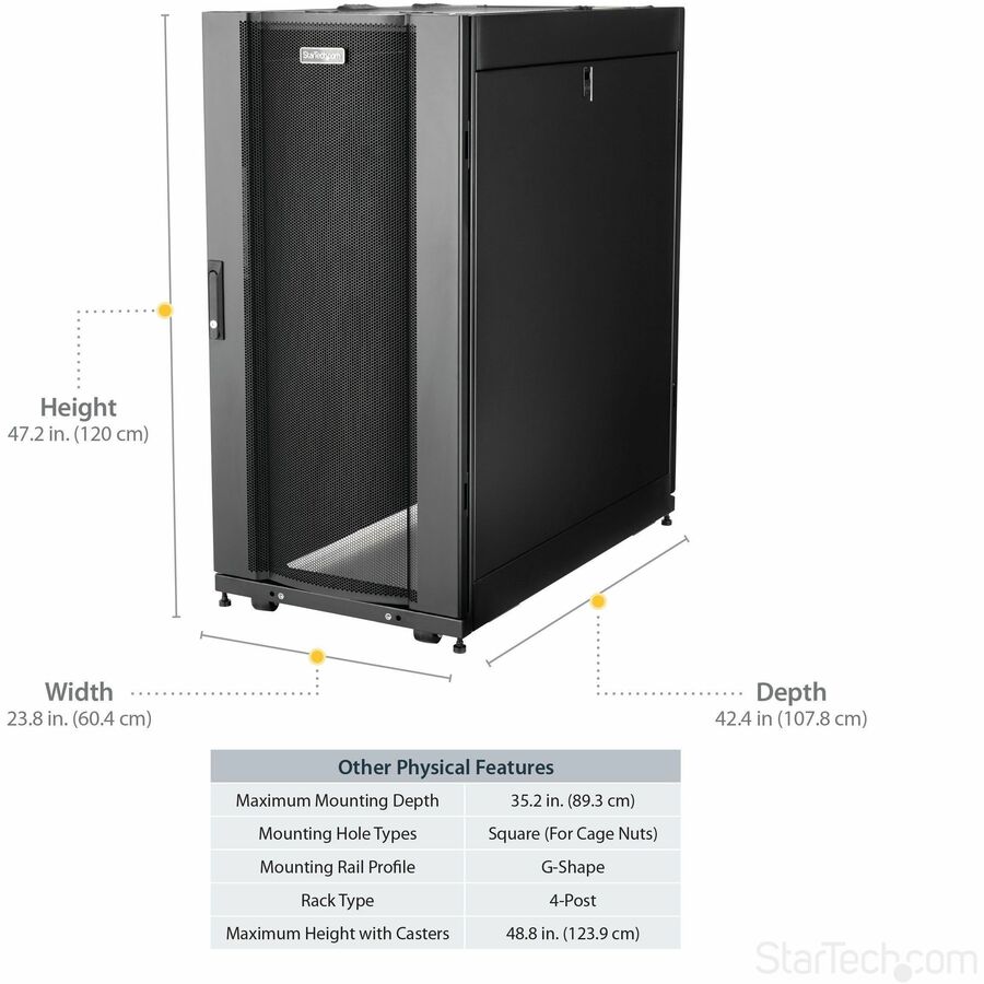 StarTech.com 25U Server Rack Cabinet - 37 in. Deep Enclosure