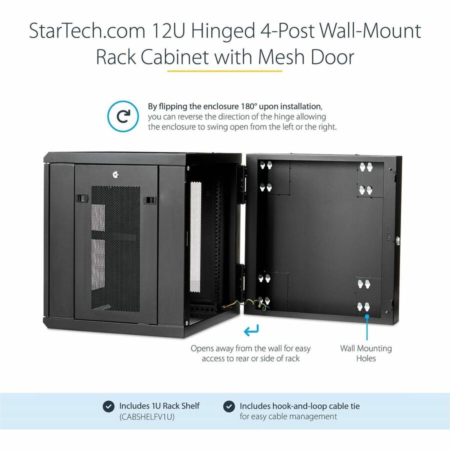 StarTech.com 12U Wall-Mount Server Rack Cabinet - 19.7 in. Deep - Hinged