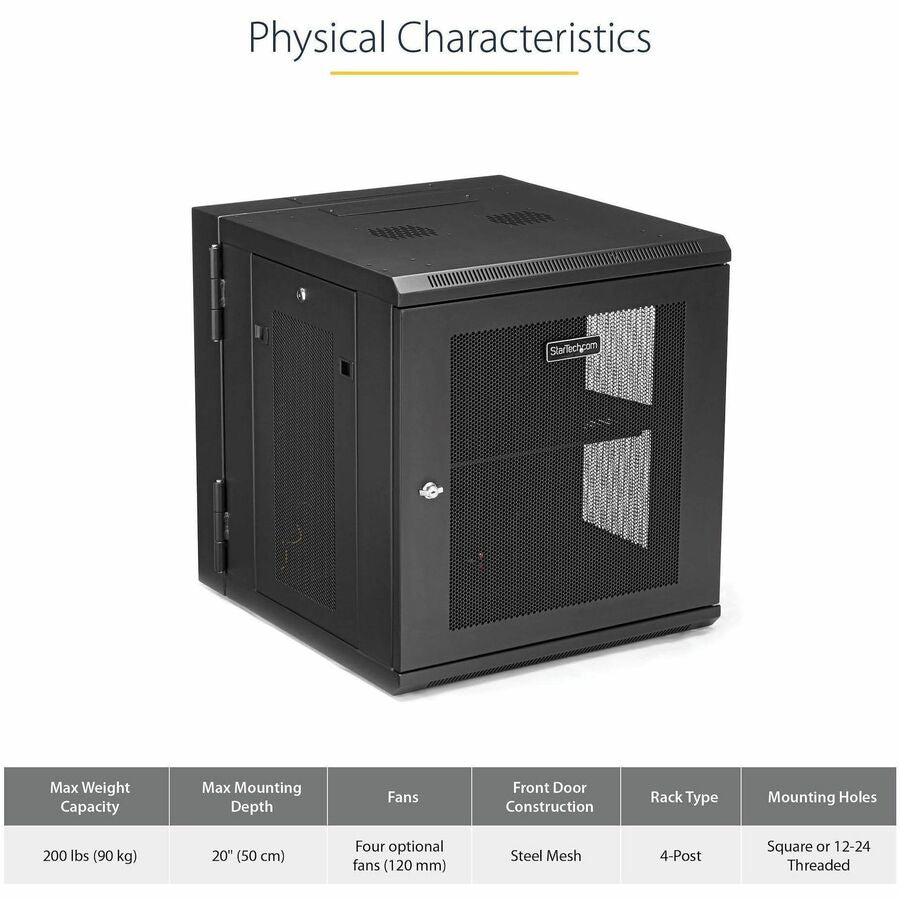 StarTech.com 12U Wall-Mount Server Rack Cabinet - 19.7 in. Deep - Hinged