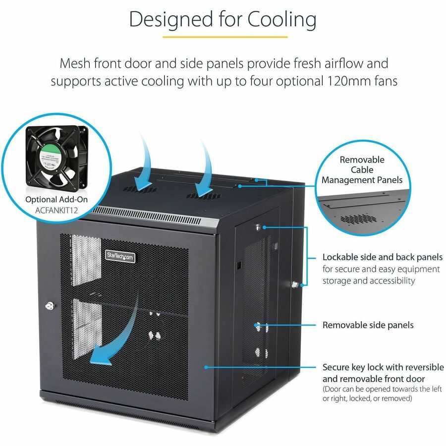 StarTech.com 12U Wall-Mount Server Rack Cabinet - 19.7 in. Deep - Hinged