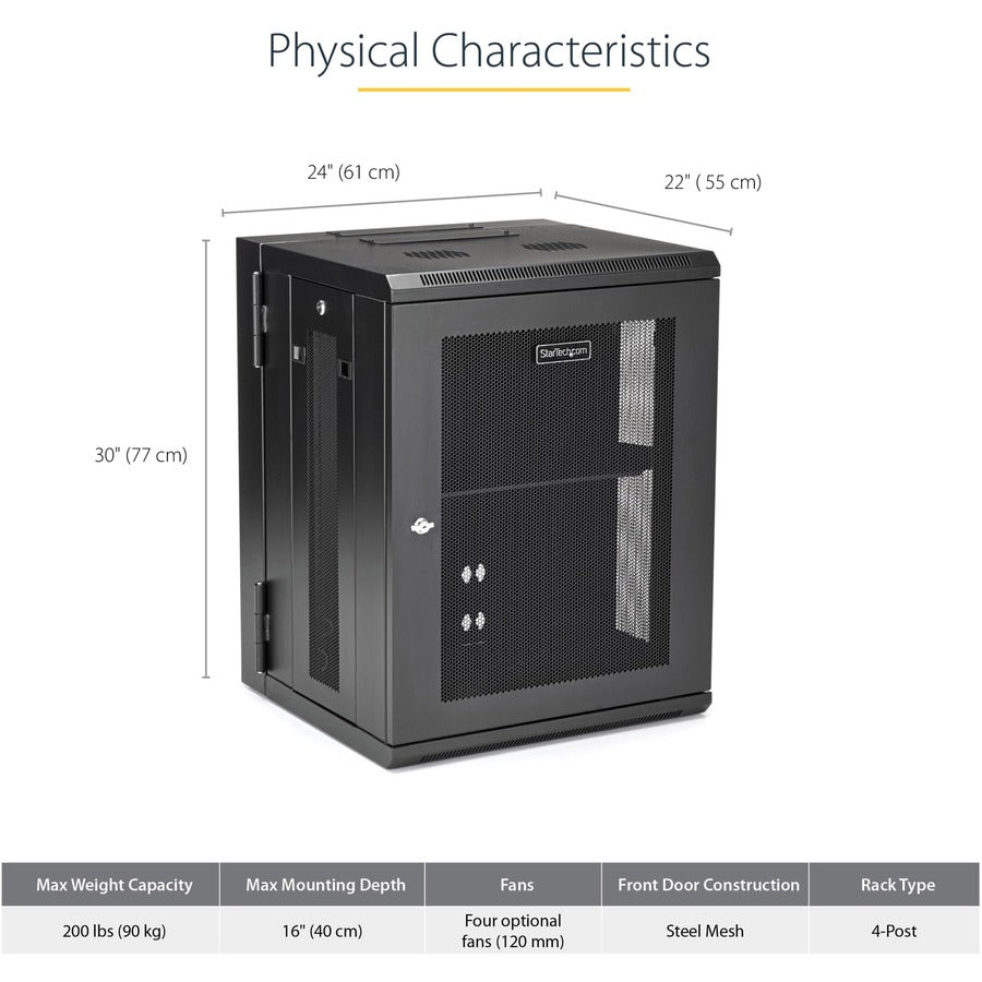 StarTech.com 15U Wall-Mount Server Rack Cabinet - 16.1 in. Deep - Hinged