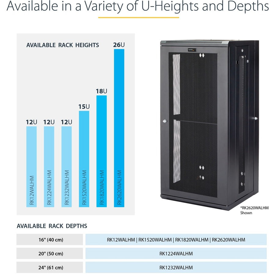 StarTech.com 15U Wall-Mount Server Rack Cabinet - 16.1 in. Deep - Hinged