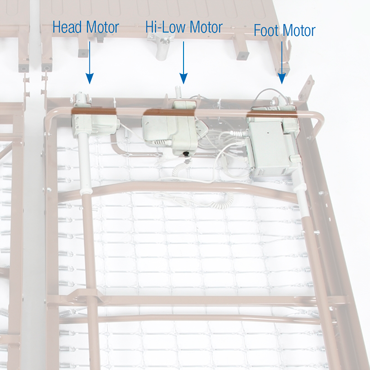 3 Motor Full Electric Hi/Low Homecare Bed w/ Half Rail and DynaRest @Home Innerspring, 1 Piece per Case (Image for Reference Only – May Not Reflect Exact Components)