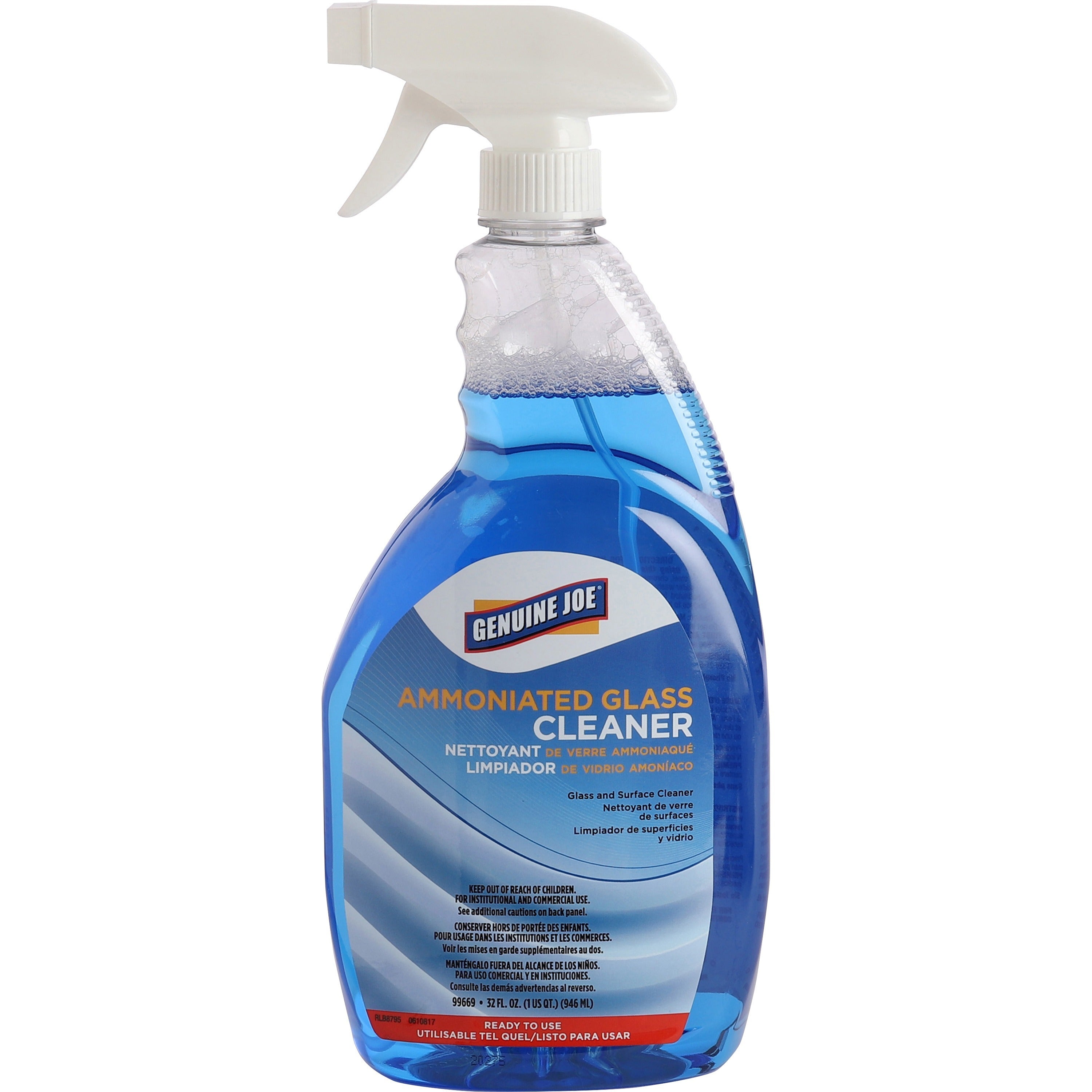 Genuine Joe Ammoniated Glass Cleaner, Ready-To-Use Spray, Liquid, 32 fl oz (1 quart), Blue, 1 Each
